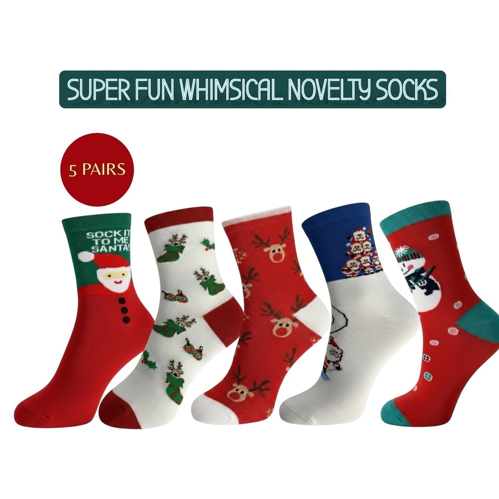 Novelty Christmas Knit Socks 5.5-9 USโ Holiday Unisex Soft Snowman 5 Pk NEW